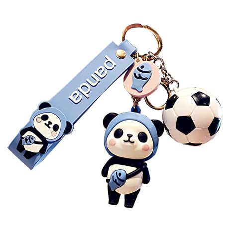 HSYHERE Men Women Boys Girls Rubber Cute PVC Panda Keychain Creative New Year Gift Bag Animal Football blue