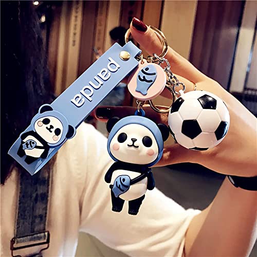 HSYHERE Men Women Boys Girls Rubber Cute PVC Panda Keychain Creative New Year Gift Bag Animal Football blue