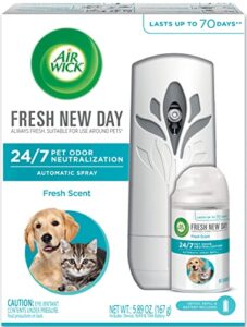 air wick automatic air freshener spray starter kit (gadget + refill), pet fresh scent, essential oils, odor neutralization