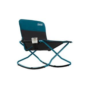 coleman cross rocker outdoor rocking chair, portable folding chair with padded arms, cup holder, and weather-resistant fabric; supports up to 300lbs
