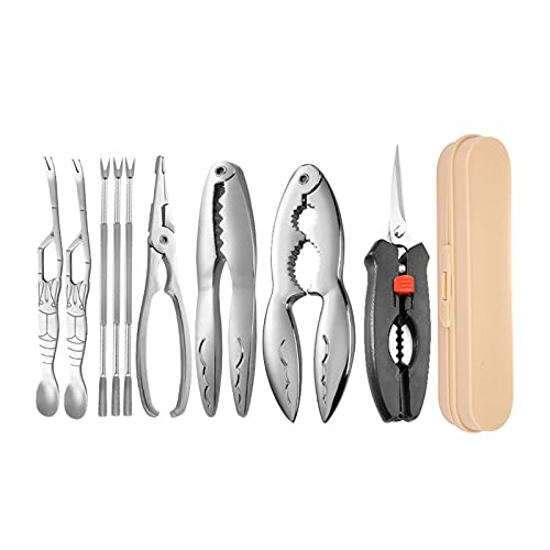 FEIYIYANG Seafood Tools 9-Piece Stainless Steel Seafood Tool Set Professional Tool for Eating All Kinds of Seafood Crab Lobster Crackers and Picks Tools Crab Crackers