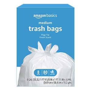 amazon basics 8 gallon flap tie trash bags, 80 count fresh scent