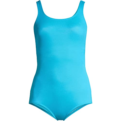 Lands' End Womens Chlorine Resistant Tugless Tank Soft Cup One Piece Swimsuit Control Turquoise Regular 12