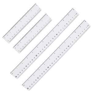 4 pack plastic ruler straight ruler plastic measuring tool for student school office(2 pack 6 inch and 2 pack 12 inch,clear)