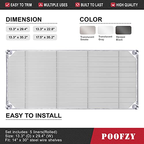 Poofzy Shelf Liners for Wire Shelving, 14 x 36 Inch Shelf Liner for Kitchen Cabinets Non-Adhesive (Rolled 4PK, White)