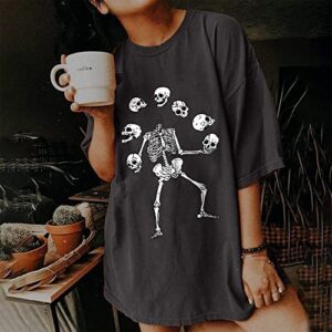 GTEUKTG Summer Y2k Tops for Women, Casual Vintage Skull Short Sleeve T-Shirt, Oversize Loose Crewneck Elastic Black Tees