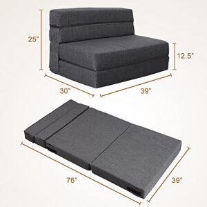 Nigoone Convertible Sleeper Chair Bed with Pillow Memory Foam Fold Sofa Bed Couch Twin Size Futon Lazy Guest Beds, Dark Gray