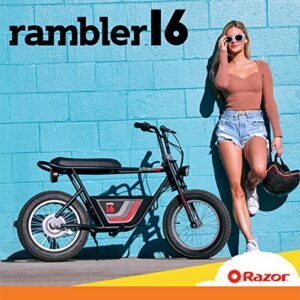 Razor Rambler 16 – 36V Electric Minibike with Retro Style, Up to 15.5 MPH, Up to 11.5 Miles Range, Wide, Rugged 16" Air-Filled Tires, Powerful 350 Watt Hub-Driven Motor