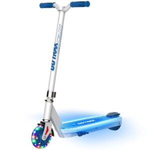 gotrax scout electric scooter for kids ages 4-7, max 3 miles range and 6mph speed, 5" flash front wheel and unique pedal light, ul2272 certified aprroved electric kick scooter for boys girls blue