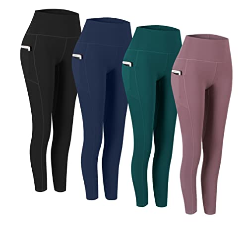 Fengbay 4 Pack High Waist Yoga Pants, Pocket Yoga Pants Tummy Control Workout Leggings 4 Way Stretch Leggings with Pockets