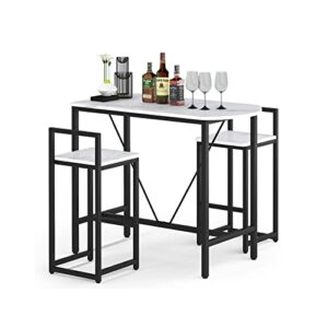 Tribesigns 3-Piece Bar Table Set, 2-Person Counter Height Dining Set, Sofa Pub Table with 2 Tools, Marble White, for Kitchen and Living Room