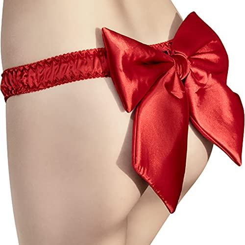 TIMIJOY for Women Red G-Strings Thongs for Women, Sexy Slutty Panties with Bow on Back, Stretch Low Rise T-Back Underwear