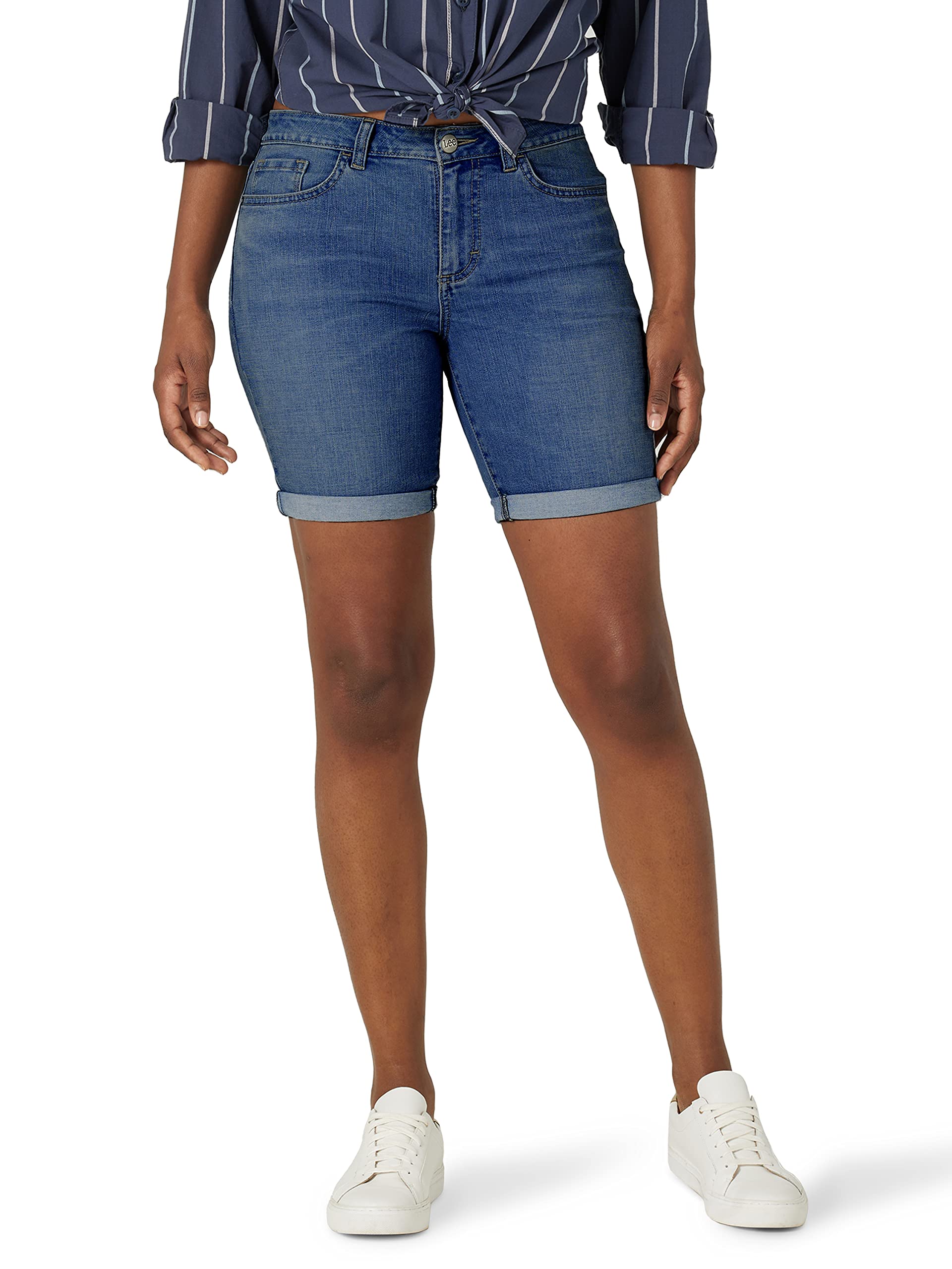 Lee Women's Legendary Mid-Rise Cuffed Bermuda Jean Short, Steadfast, 14