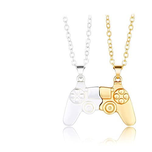 COLORFUL BLING 1 Pair Game Controller Matching Couple Pendant Necklaces Set Game Pad Friendship BFF Best Friends for Him and Her Street Hiphop Jewelry-Gold Silver