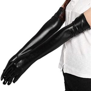 Achsoo Women's Faux Leather Sexy Long Gloves Sexy Wet Look Latex Elbow Length Long Gloves (Black(Patent Leather))