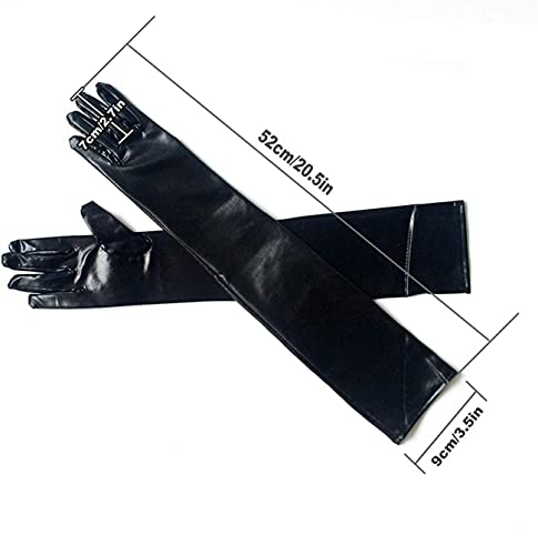 Achsoo Women's Faux Leather Sexy Long Gloves Sexy Wet Look Latex Elbow Length Long Gloves (Black(Patent Leather))