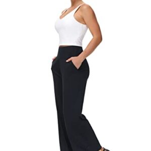 THE GYM PEOPLE Women’s High Waist Loose Comfy Wide Leg Palazzo Yoga Pants Tummy Control Lounge Workout Joggers (XX-Large, Black)