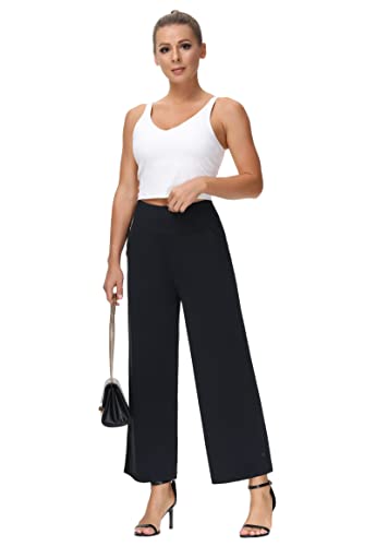 THE GYM PEOPLE Women’s High Waist Loose Comfy Wide Leg Palazzo Yoga Pants Tummy Control Lounge Workout Joggers (XX-Large, Black)