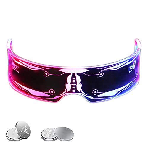 Epipgale Futuristic LED Glasses, Light Up Glasses for Women, Cool Neon Cyber Cyberpunk Robot Rave Chemion Glasses Luminous Goggles Cosplay Accessories, Party Favors Supplies For Men Women (Thunder)