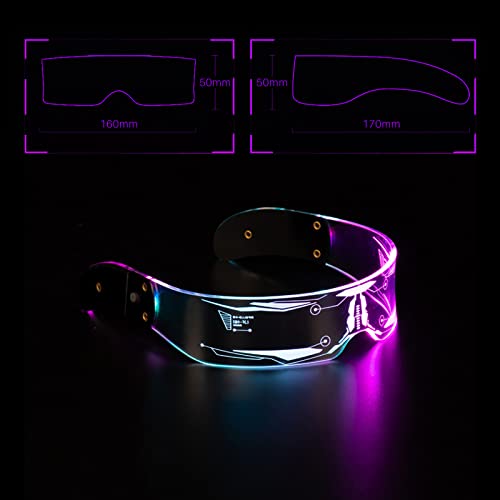 Epipgale Futuristic LED Glasses, Light Up Glasses for Women, Cool Neon Cyber Cyberpunk Robot Rave Chemion Glasses Luminous Goggles Cosplay Accessories, Party Favors Supplies For Men Women (Thunder)