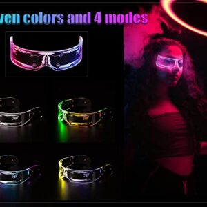 Epipgale Futuristic LED Glasses, Light Up Glasses for Women, Cool Neon Cyber Cyberpunk Robot Rave Chemion Glasses Luminous Goggles Cosplay Accessories, Party Favors Supplies For Men Women (Thunder)