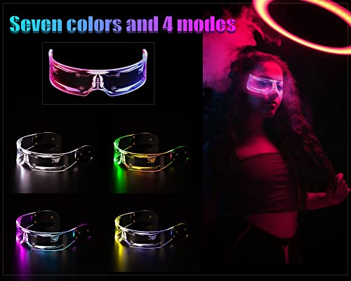 Epipgale Futuristic LED Glasses, Light Up Glasses for Women, Cool Neon Cyber Cyberpunk Robot Rave Chemion Glasses Luminous Goggles Cosplay Accessories, Party Favors Supplies For Men Women (Thunder)