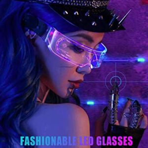 Epipgale Futuristic LED Glasses, Light Up Glasses for Women, Cool Neon Cyber Cyberpunk Robot Rave Chemion Glasses Luminous Goggles Cosplay Accessories, Party Favors Supplies For Men Women (Thunder)