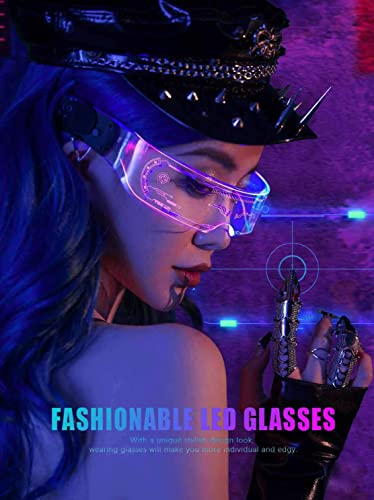 Epipgale Futuristic LED Glasses, Light Up Glasses for Women, Cool Neon Cyber Cyberpunk Robot Rave Chemion Glasses Luminous Goggles Cosplay Accessories, Party Favors Supplies For Men Women (Thunder)