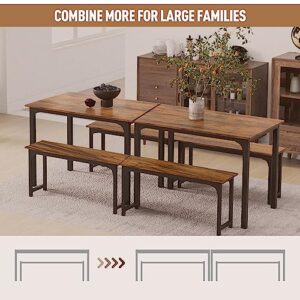 NAFORT 3-Piece Dining Table Set for 4, Kitchen Table with 2 Benches, 43.5’’ Space Saving Dining Room Table with Metal Frame & Solid MDF Wood Board, Ideal for Home, Restaurant, Patio Outdoor