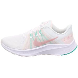 nike women's quest 4 road running shoes, glaze-menta, 10 m us, white/pink/green