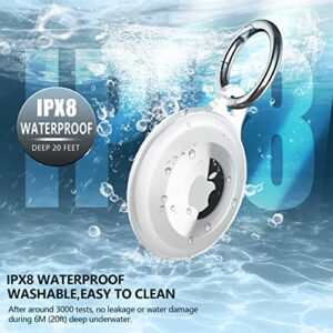 2 Pack IPX8 Waterproof AirTag Keychain Holder Case, Lightweight, Anti-Scratch, Easy Installation,Soft Full-Body Shockproof Air Tag Holder for Luggage,Keys, Dog Collar (Black+Clear)