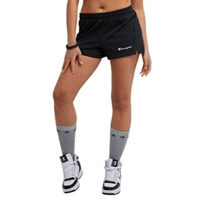 champion, soft, comfortable practice shorts for women, 3.5", black small script