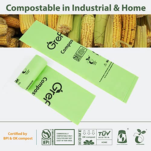 GreFusion Compostable Trash Bags for Kitchen Compost Bin 1.2 Gallon,150 Count,Compost Bags Small for Food Scrap Waste Bags for Countertop Bin Certified by BPI,ASTM D6400 and OK Compost