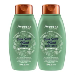 aveeno fresh greens shampoo + conditioner with rosemary, peppermint & cucumber to thicken & nourish, clarifying & volumizing shampoo for thin or fine hair, paraben-free, 12 fl oz