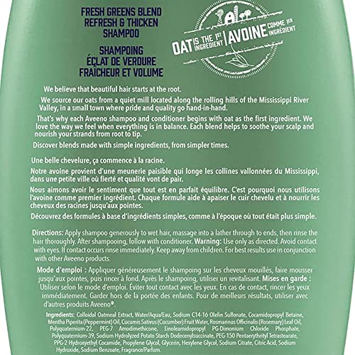 Aveeno Fresh Greens Shampoo + Conditioner with Rosemary, Peppermint & Cucumber to Thicken & Nourish, Clarifying & Volumizing Shampoo for Thin or Fine Hair, Paraben-Free, 12 Fl Oz