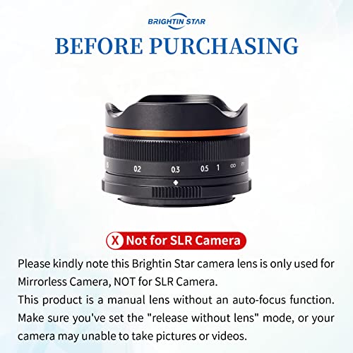 Brightin Star 10mm F5.6 Fisheye Manual Focus Prime Lens for Canon EOS-M Mount Mirrorless Cameras, APS-C Ultra-Wide Angle Fixed Lens, Fit for M6, M50, M5, M3, M200, M10, M100, M, M2 (Black)