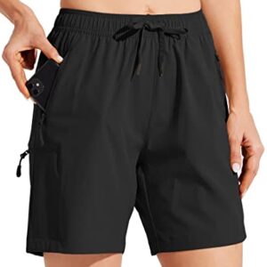 Willit Women's Shorts Hiking Cargo Shorts Quick Dry Golf Active Athletic Shorts 7" Lightweight Summer Shorts with Pockets Black L