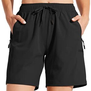 Willit Women's Shorts Hiking Cargo Shorts Quick Dry Golf Active Athletic Shorts 7" Lightweight Summer Shorts with Pockets Black L