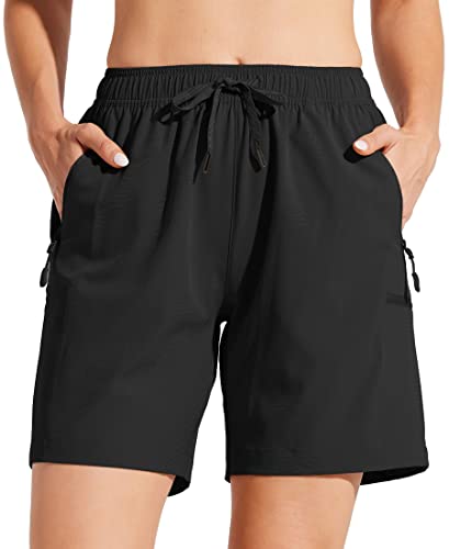 Willit Women's Shorts Hiking Cargo Shorts Quick Dry Golf Active Athletic Shorts 7" Lightweight Summer Shorts with Pockets Black L