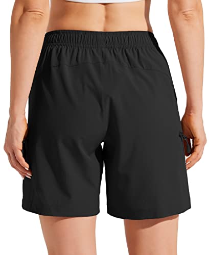 Willit Women's Shorts Hiking Cargo Shorts Quick Dry Golf Active Athletic Shorts 7" Lightweight Summer Shorts with Pockets Black L