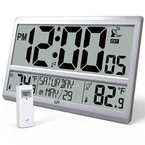 lff atomic clock 4.5" numbers, atomic wall clock with indoor & outdoor temperature，never needs setting, battery operated, date, time, wireless outdoor sensor, jumbo display easy to read