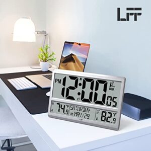 LFF Atomic Clock 4.5" Numbers, Atomic Wall Clock with Indoor & Outdoor Temperature，Never Needs Setting, Battery Operated, Date, Time, Wireless Outdoor Sensor, Jumbo Display Easy to Read