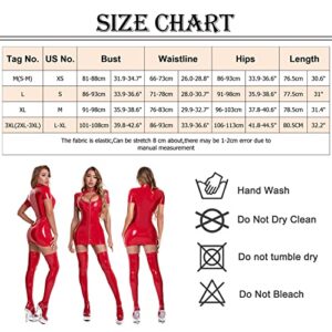 Woman Patent Leather Wet Look Hollow Cut Out Bodycon Dress Latex Zipper Nightclub Lingerie Clubwear Red, Small