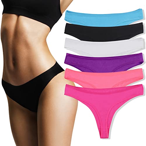 DRESHOW 6 Pack Women Underwear Thongs, Ladies Thong, Breathable Comfortable Cotton Panties Undies for Women Bikini Underwear