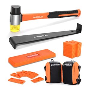 dandeeler 45 piece laminate flooring tools installation kit with mallet tapping block pull bar spacers and 2pc knee pads
