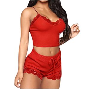women's nightgown two piece lace satin spaghetti strap bralette and shorts sleepwear sexy teddy babydoll lingerie