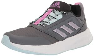 adidas women's duramo protect running shoe, grey/matte purple metallic/almost blue, 10