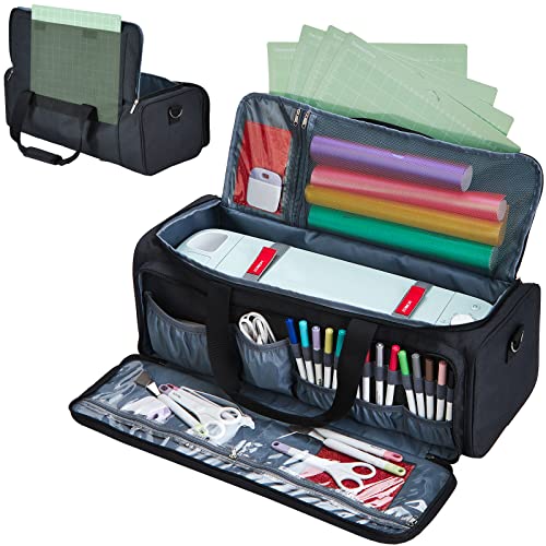 HOMEST Carrying Case for Cricut Explore Air 2/Cricut Maker/Maker 3, Carrier with Multi pockets for 12x12 Mats, Vinyl Rolls, Pens, other tools Accessories, Black (Patent Design)