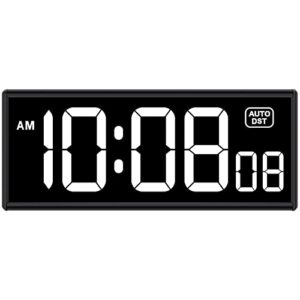 soobest digital wall clock with seconds, electric clock plug auto dst dimmer led large display 11.5 inches (white)