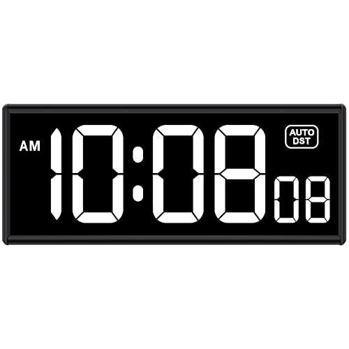 Soobest Digital Wall Clock with Seconds, Electric Clock Plug Auto DST Dimmer LED Large Display 11.5 Inches (White)